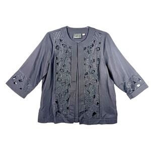 Bob Mackie Wearable Art Jacket Open Front Geometric Cutout Black Small Linen‎